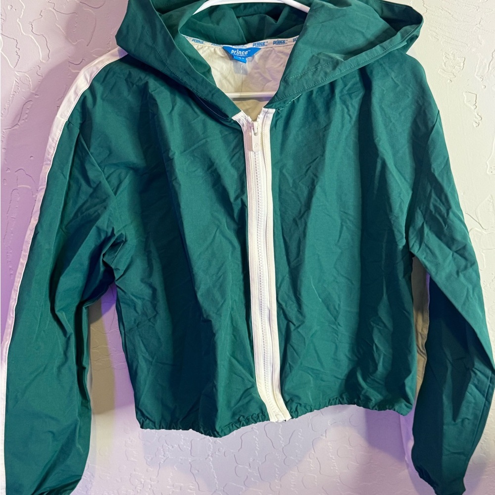 Prince Green and white hooded windbreaker
